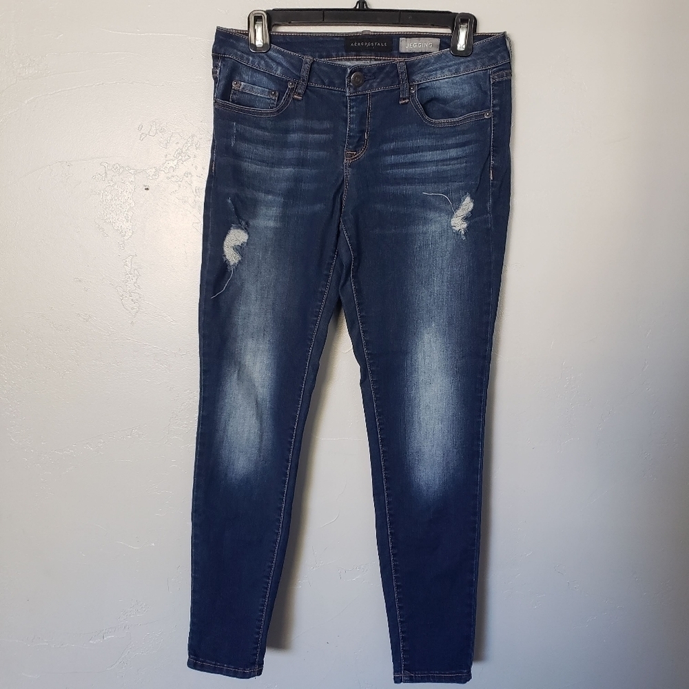 Aeropostale 6 Reg Dark Wash Jeggings Jeans Denim Distressed